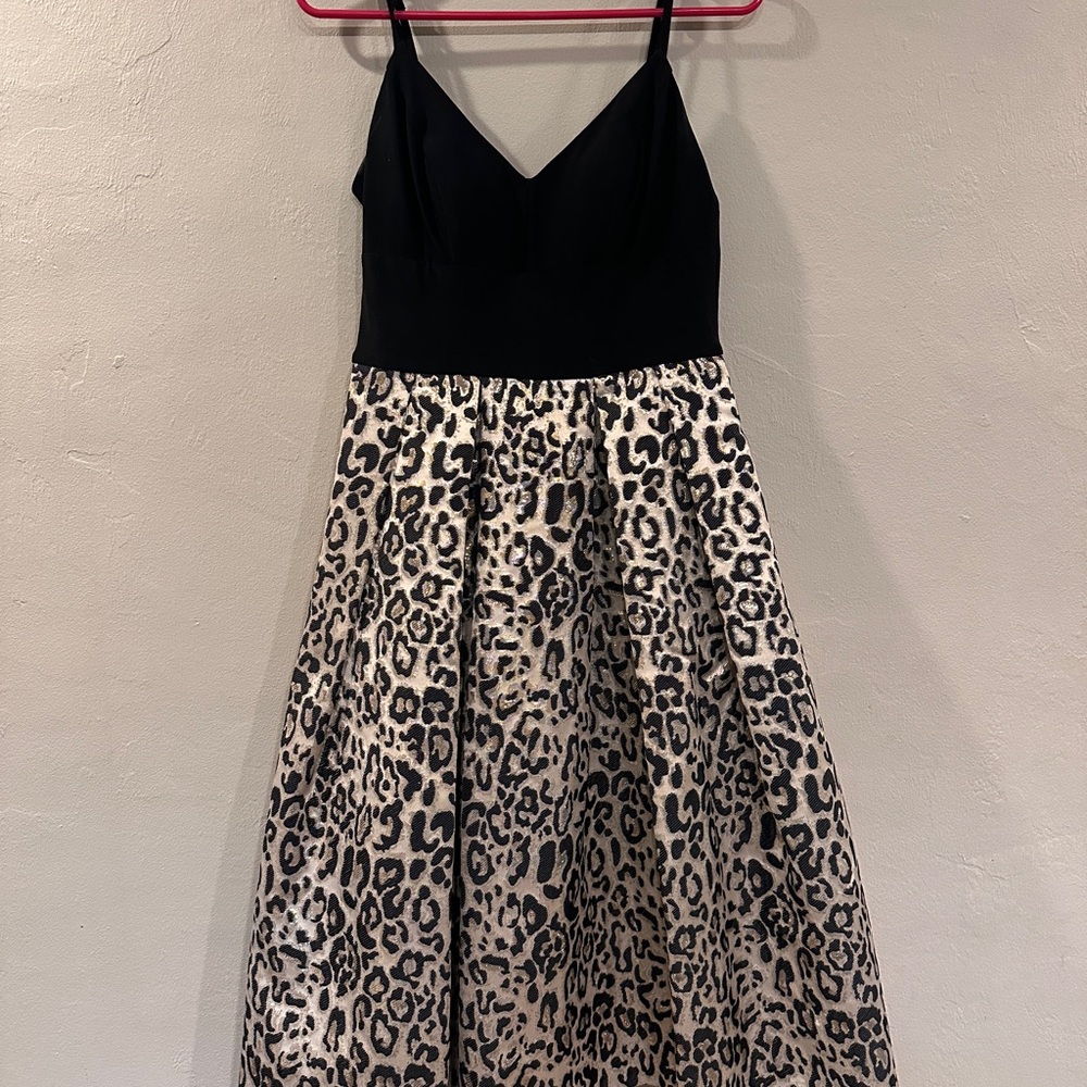 Eliza J Black and Cream Leopard Print Midi Dress